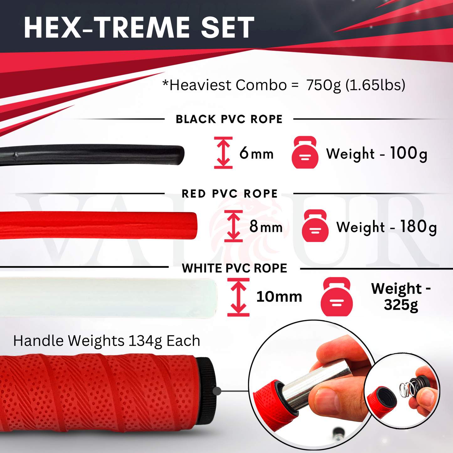 Weighted Skipping Rope. Hex-Treme 6 in 1 Skipping Ropes Set